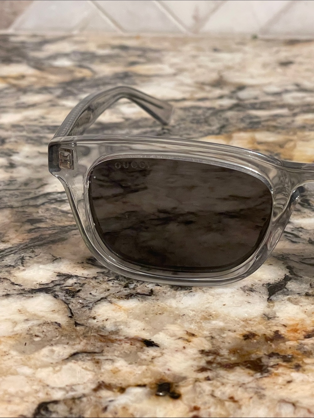 Gucci Clear Frame Sunglasses with Gray Lenses - Picture 6 of 15